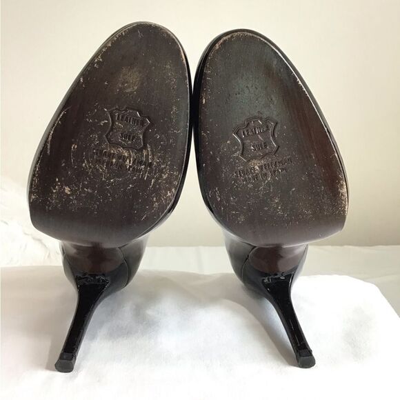 Stuart Weitzman Black Platswoon Pump Heel Shoes Patent Leather Size 7 1/2 - Picture 12 of 16